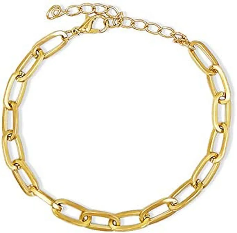 14K Gold Plated Paperclip Alloy Link Chain Choker Necklace and Bracelet Set