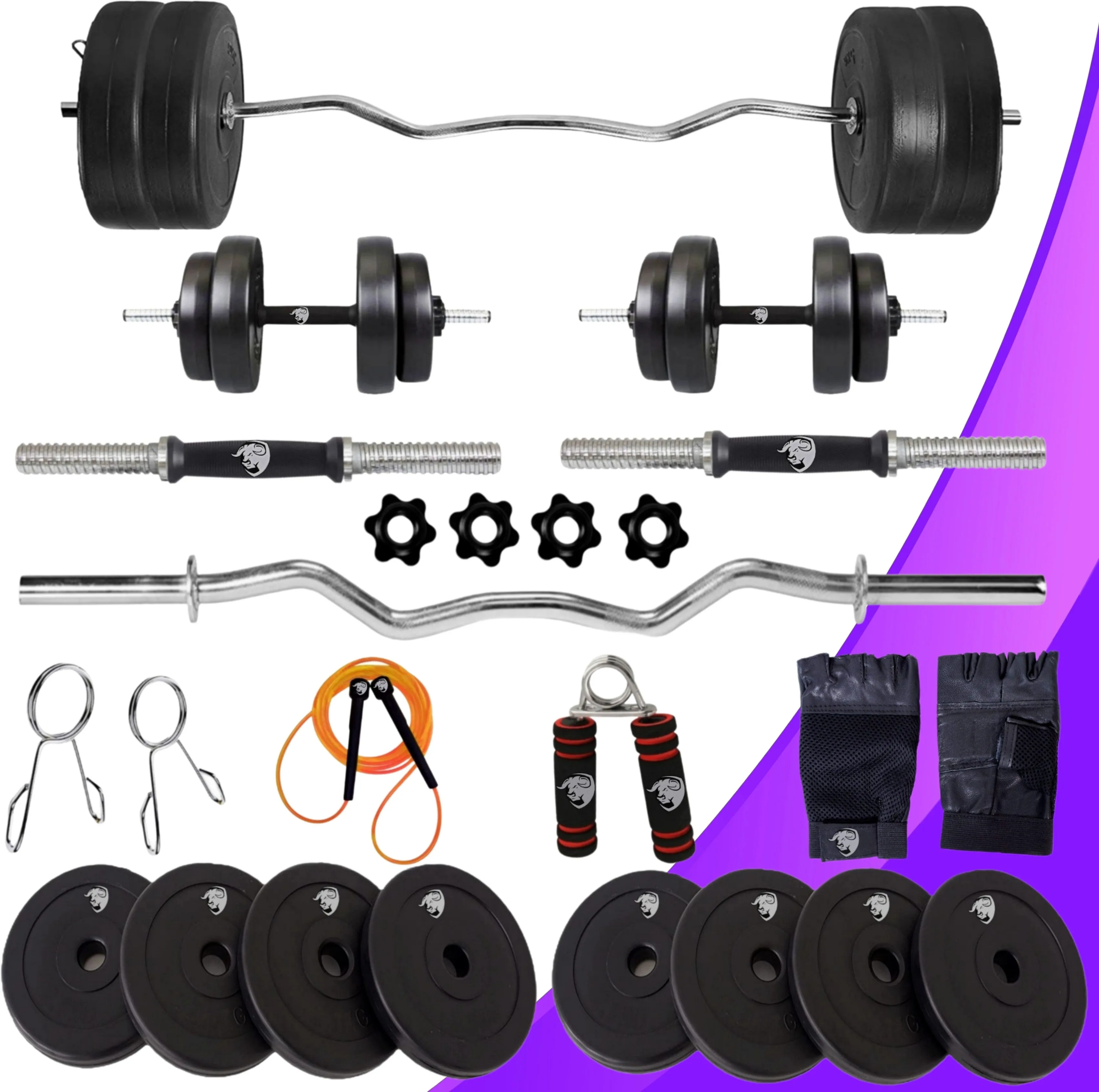 16 kg | Home Gym kit with 3 Feet Curl Rod and Pair of Dumbbell Rods Home Gym Combo