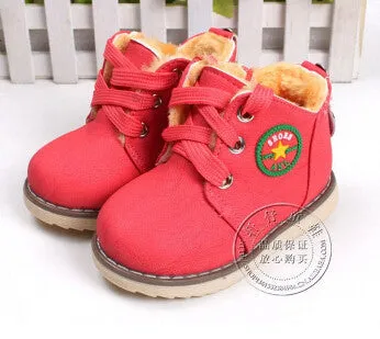 2017 new children's snow boots warm shoes for boys and girls thick cotton-padded ace-up boots comfort baby shoes Size 21-30