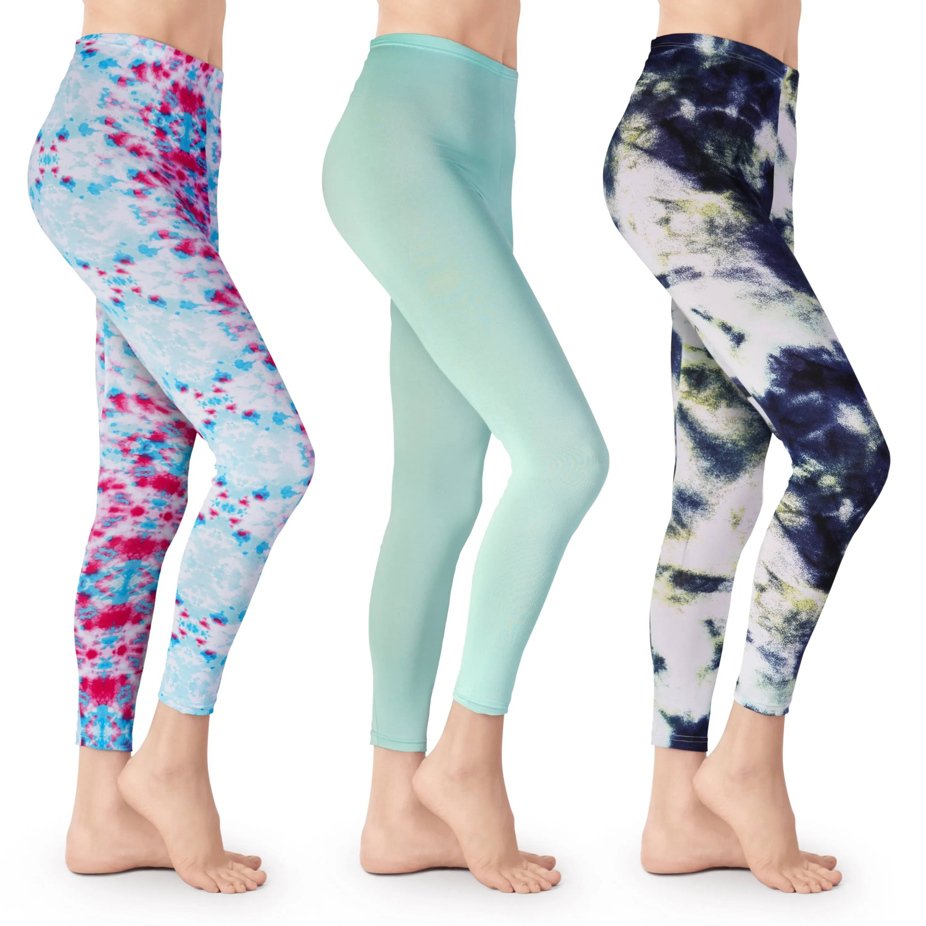 3 Pack Tie Dye Leggings - Athletic Casual Yoga Pants - 4-Way Stretch