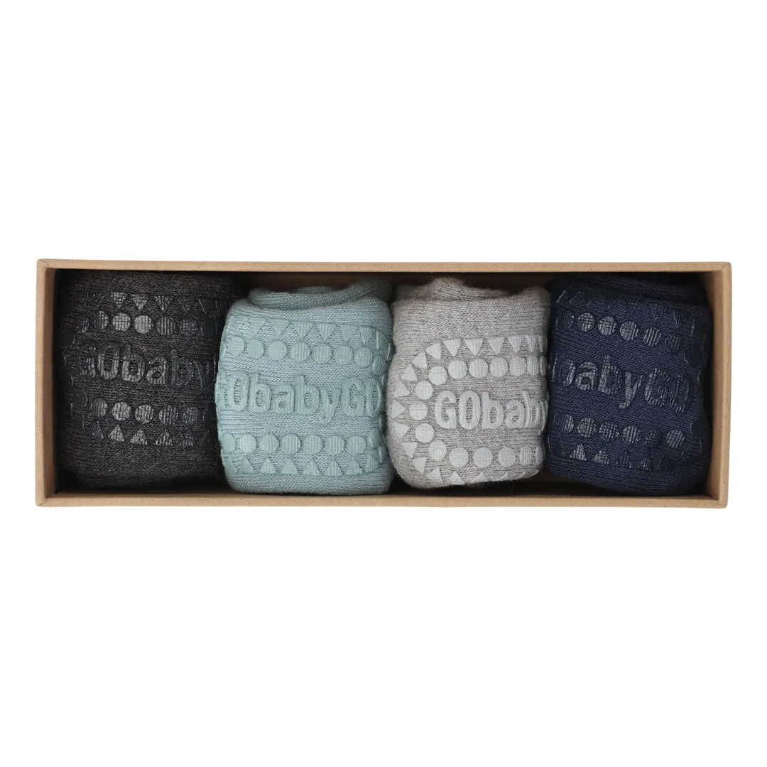 4 pack Grip Socks - Organic cotton - Dark Grey Melange, Dusty Blue, Grey Melange, Navy Blue