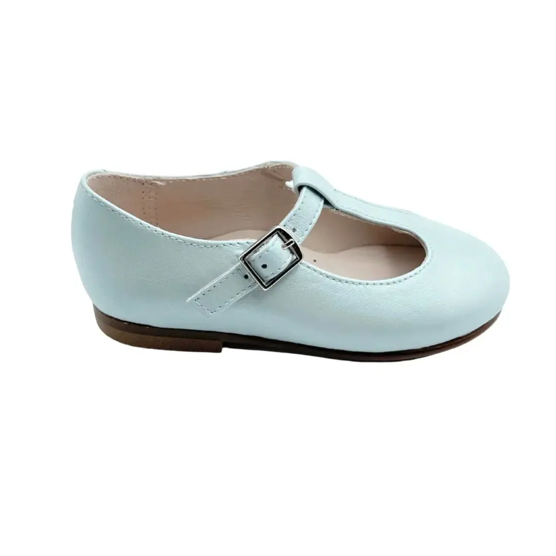 Adele- Light Blue T-Bar Leather Shoes