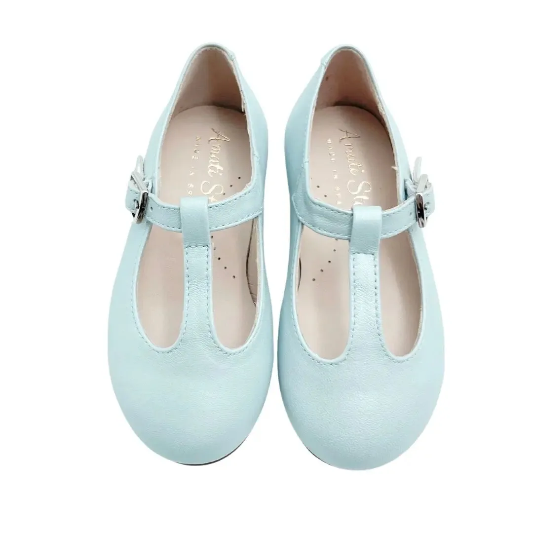 Adele- Light Blue T-Bar Leather Shoes