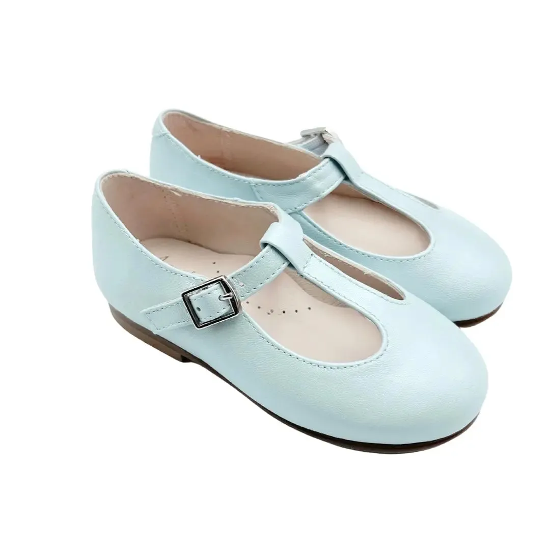 Adele- Light Blue T-Bar Leather Shoes