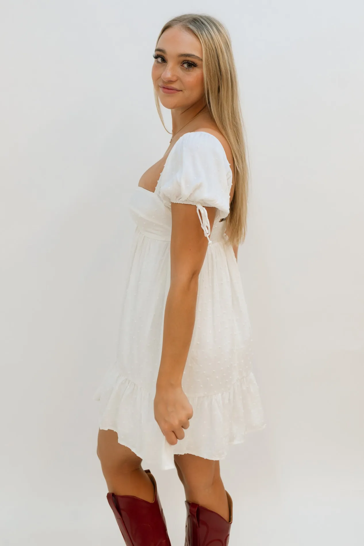 Alison Puff Sleeve Dress - White