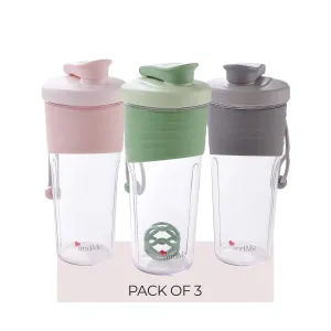 & ME andMe Protein Shaker Bottle - 700 ml with silicone sleeve| Shaker for Pre-Post Workout Supplement Protein Shake Gym Sipper (Pink Color) (Green, Grey & Pink Color)