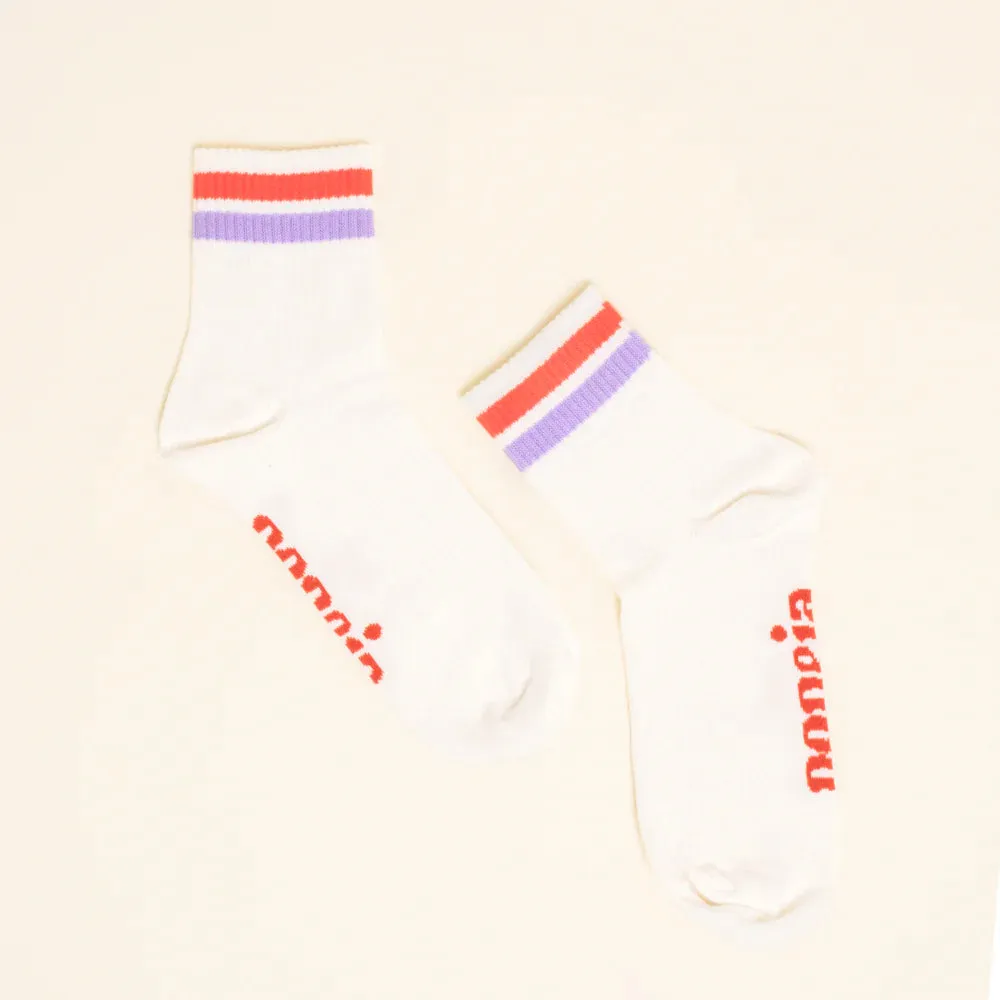 Ankle Tennis-Socken lila/rot Streifen | popeia