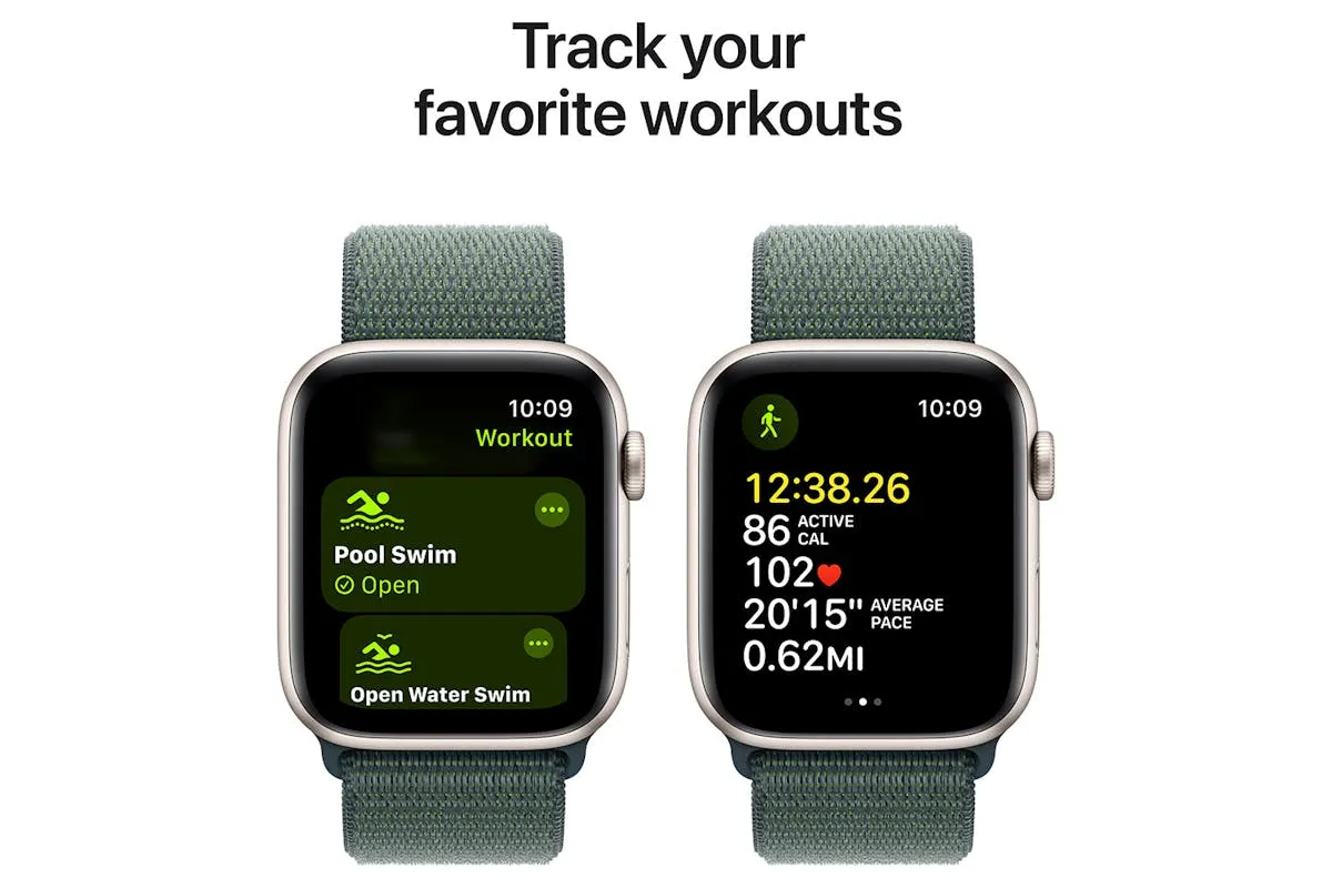 Apple Watch SE GPS | 44mm | Starlight Aluminium Case with Lake Green Sport Loop