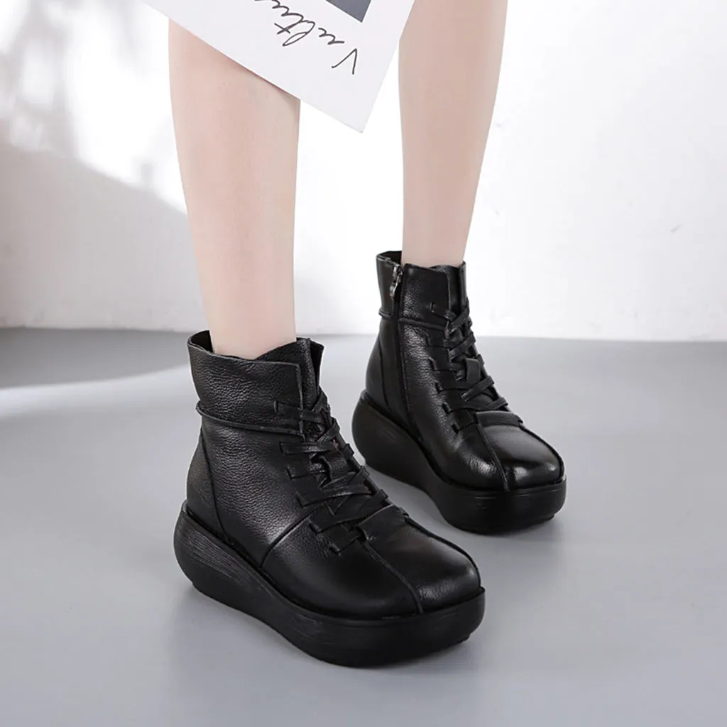 Autumn Winter Comfortable Leather Vintage Short Boots | Gift Shoes