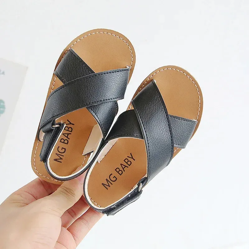 Baby Girls Summer Sandals Boys Toddlers Beach Shoes Cross-tie Fashion Kids Flat Open Toes Gladiator Sandals 2024 Ins Hot Simple