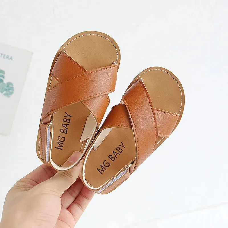 Baby Girls Summer Sandals Boys Toddlers Beach Shoes Cross-tie Fashion Kids Flat Open Toes Gladiator Sandals 2024 Ins Hot Simple