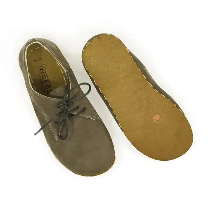 Barefoot Oxford Shoes Women - Laced Nubuck Gray