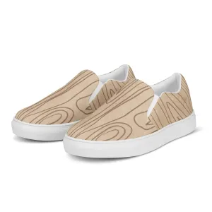 Beige and Brown Tree Sketch Slip-On Canvas Shoes for Women