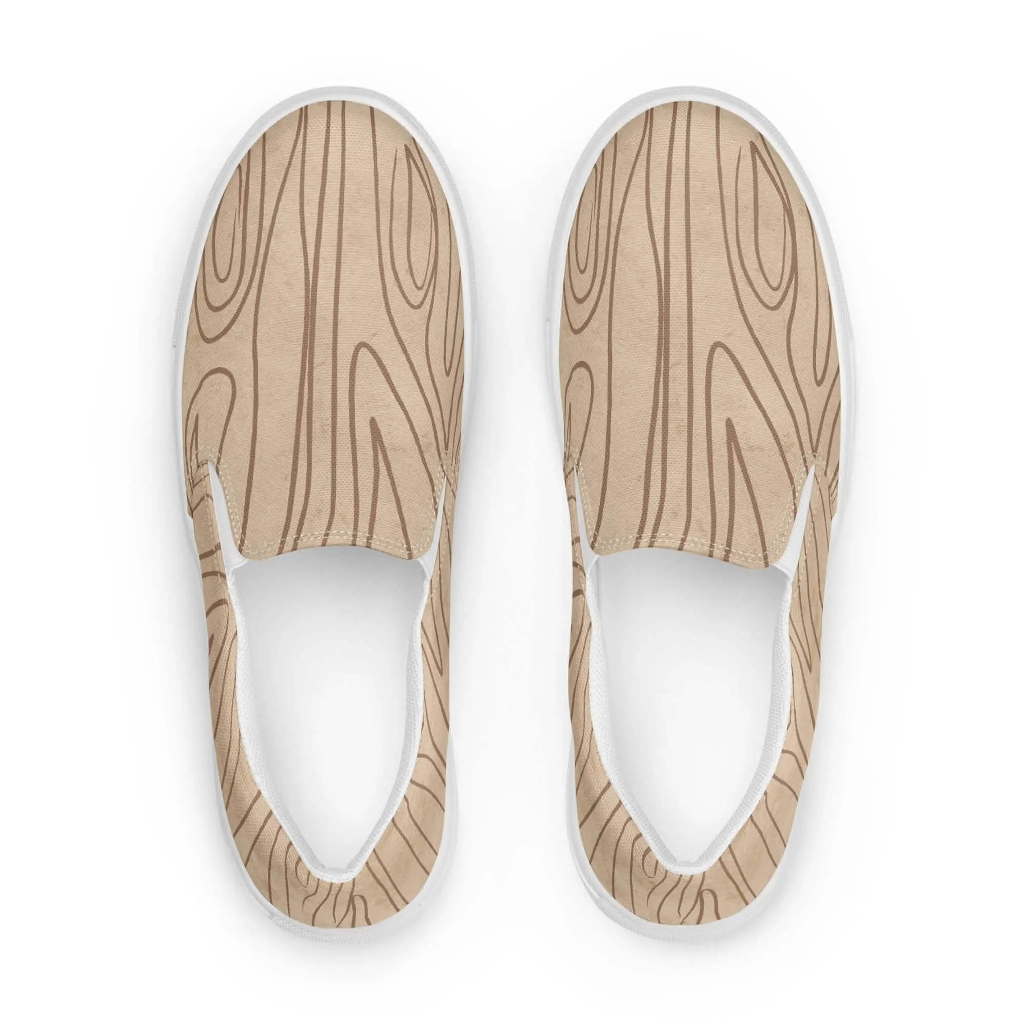 Beige and Brown Tree Sketch Slip-On Canvas Shoes for Women