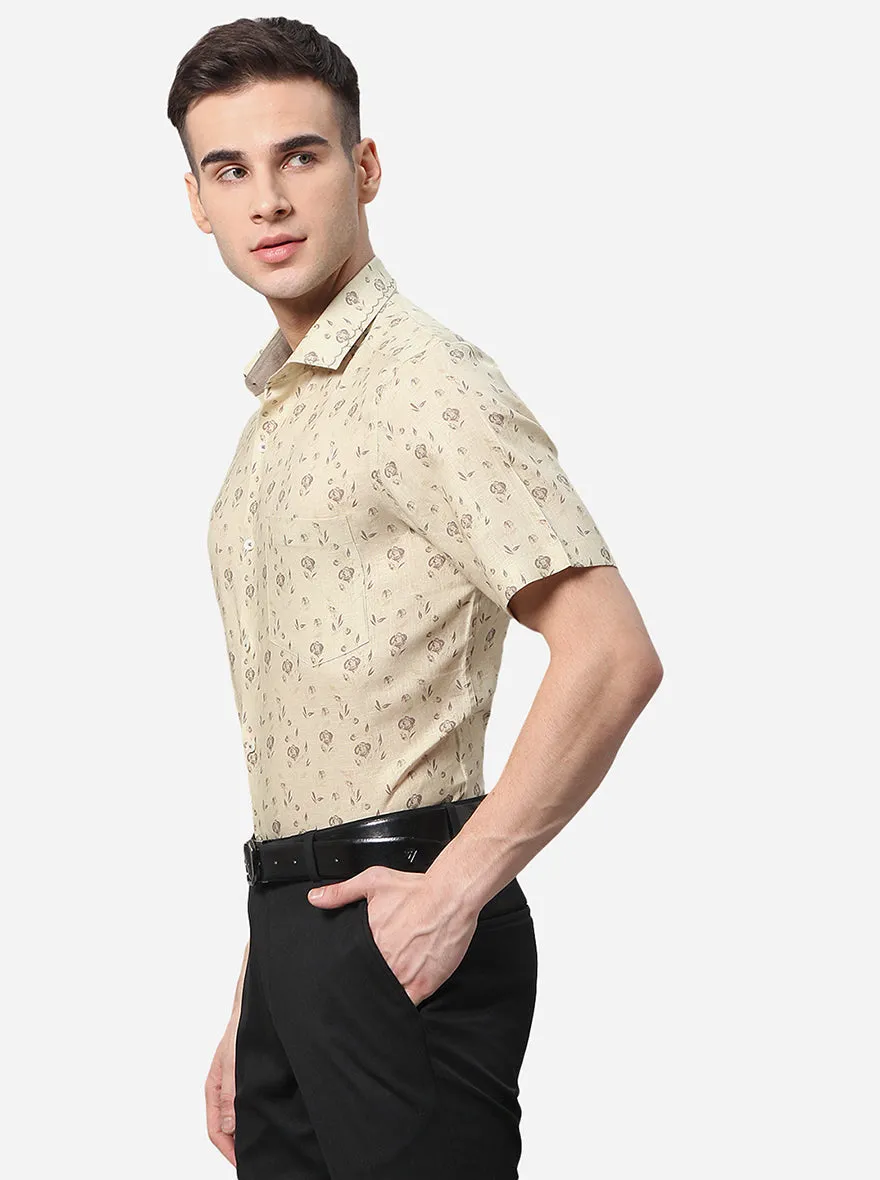 Beige Printed Slim Fit Party Wear Shirt | JB Studio