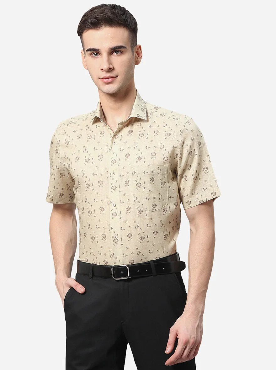 Beige Printed Slim Fit Party Wear Shirt | JB Studio