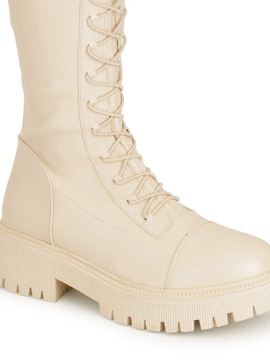 Beige PU High-End-Fashion Stylish Long Boots (TC-RS3702-BEIG)