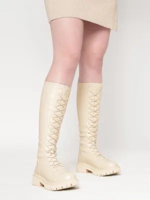 Beige PU High-End-Fashion Stylish Long Boots (TC-RS3702-BEIG)