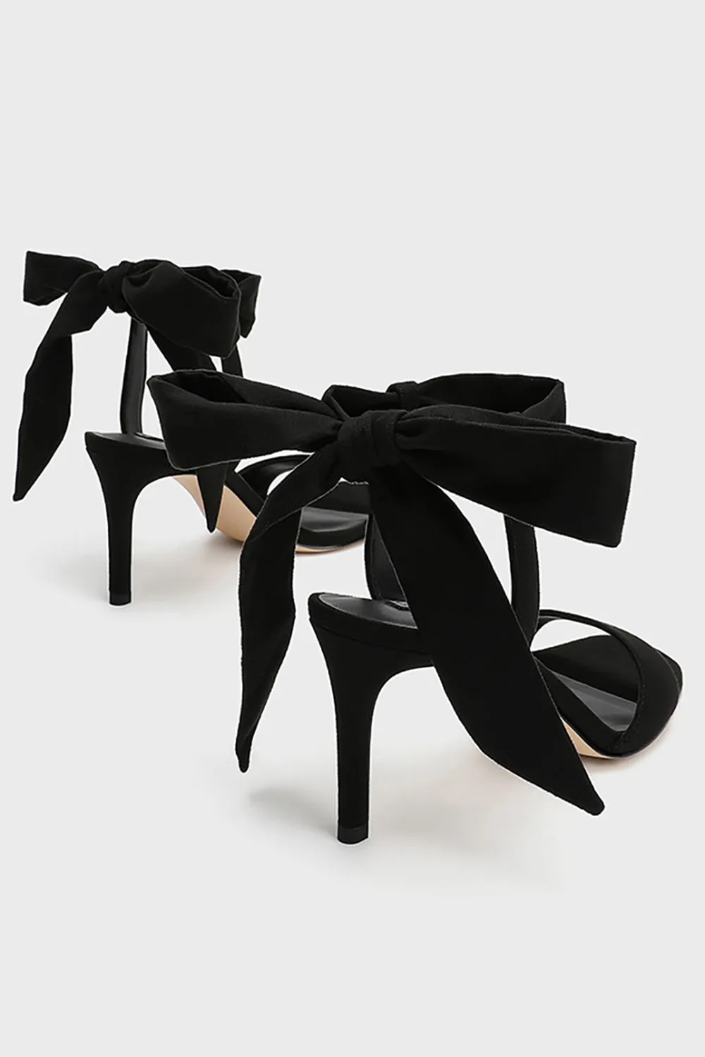 Black Elegant Ankle Lace up High Heel Suede Slim Sandals