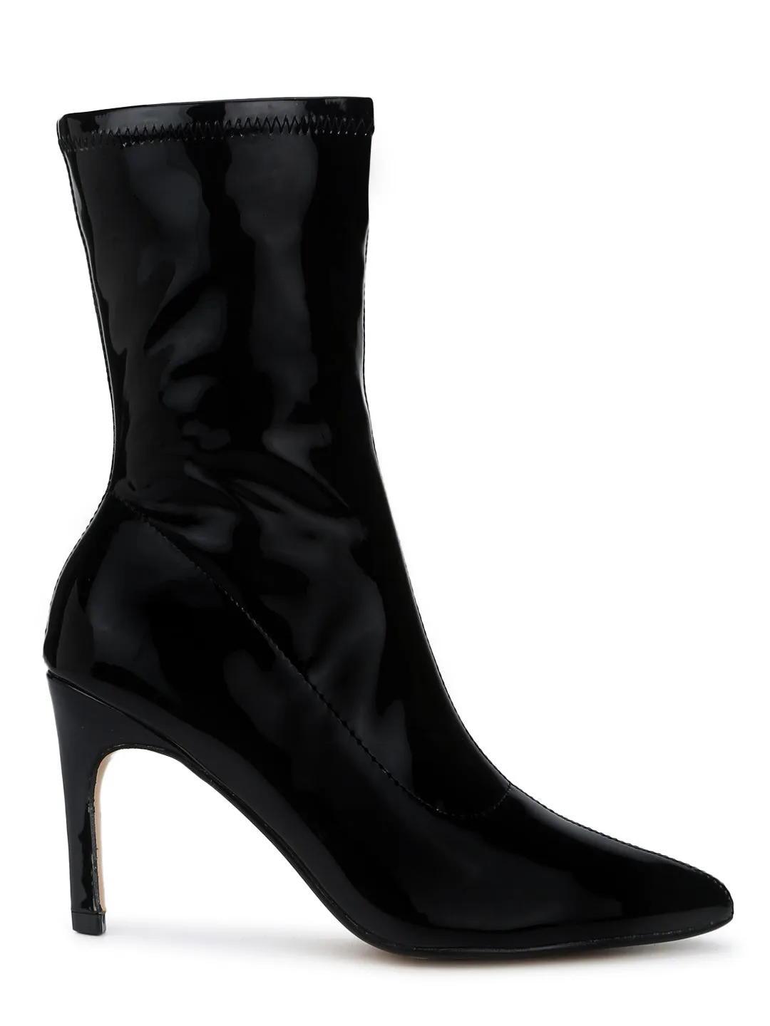 Black Pat Sock Stiletto Ankle Boots