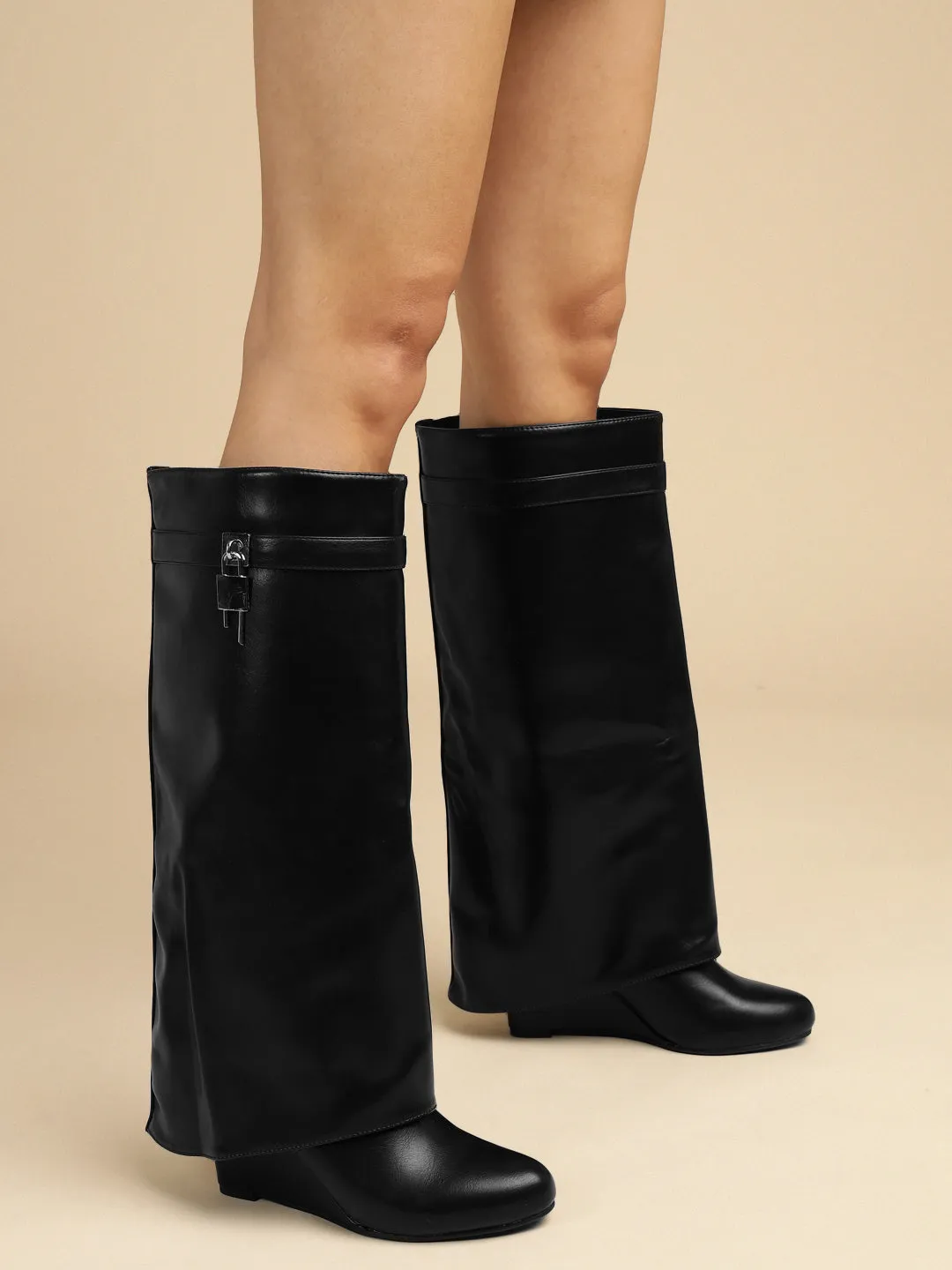 Black PU High-End-Fashion Stylish Knee Boots (TC-RS3670-BLK)