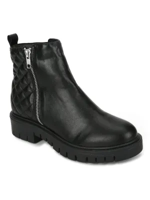 Black PU Quilted Zip Up Ankle Boots