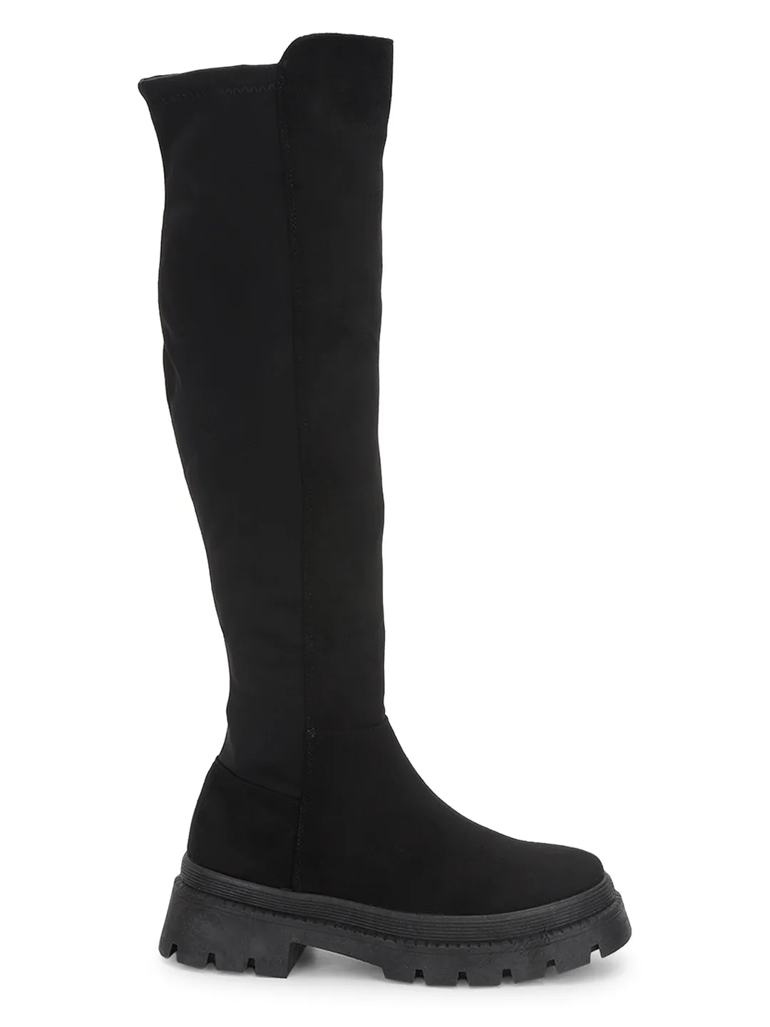 Black Suede High-End-Fashion Stylish Knee Boots (TC-RS3668-BLK)