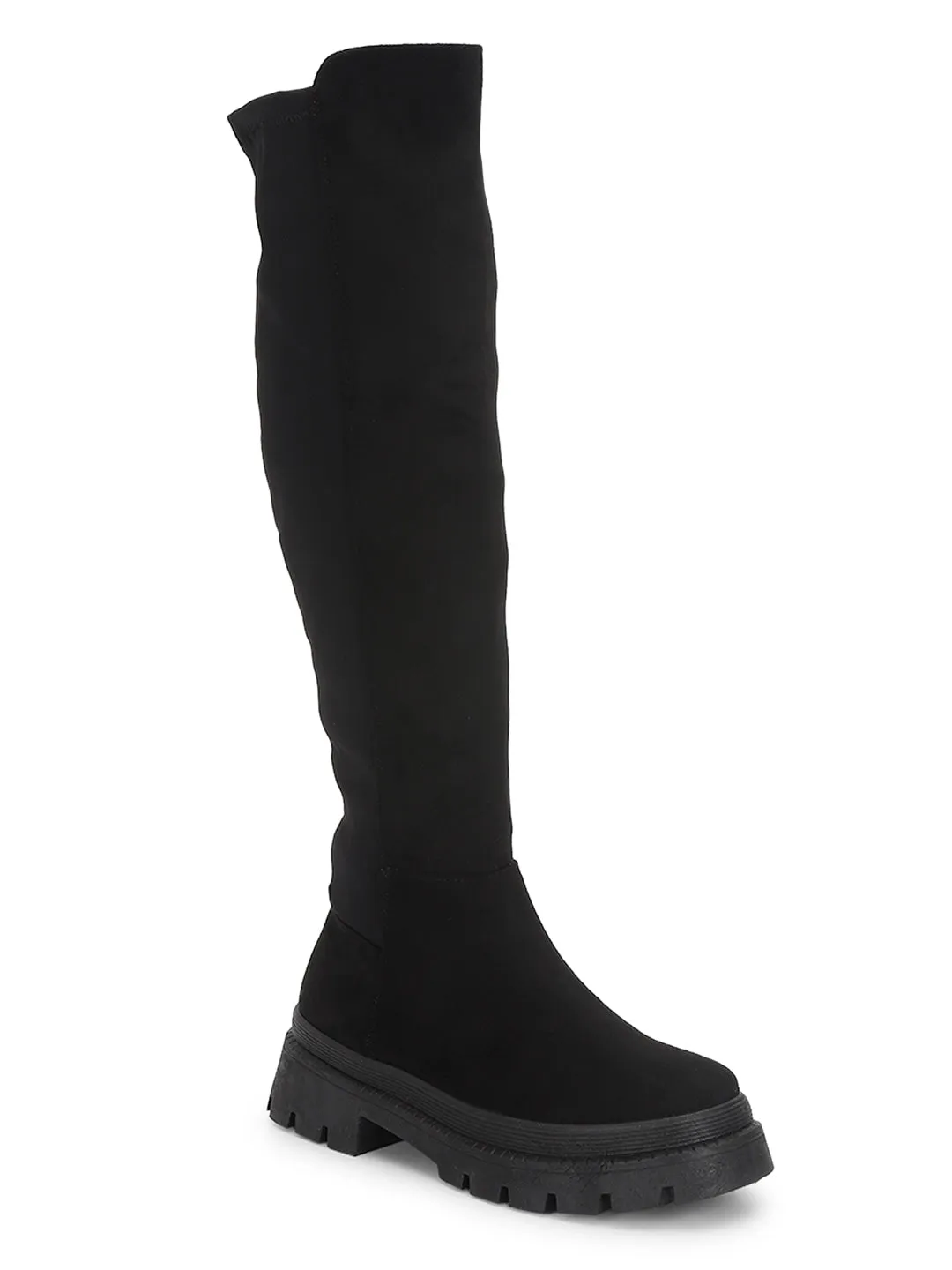 Black Suede High-End-Fashion Stylish Knee Boots (TC-RS3668-BLK)