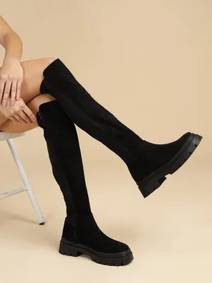 Black Suede High-End-Fashion Stylish Knee Boots (TC-RS3668-BLK)