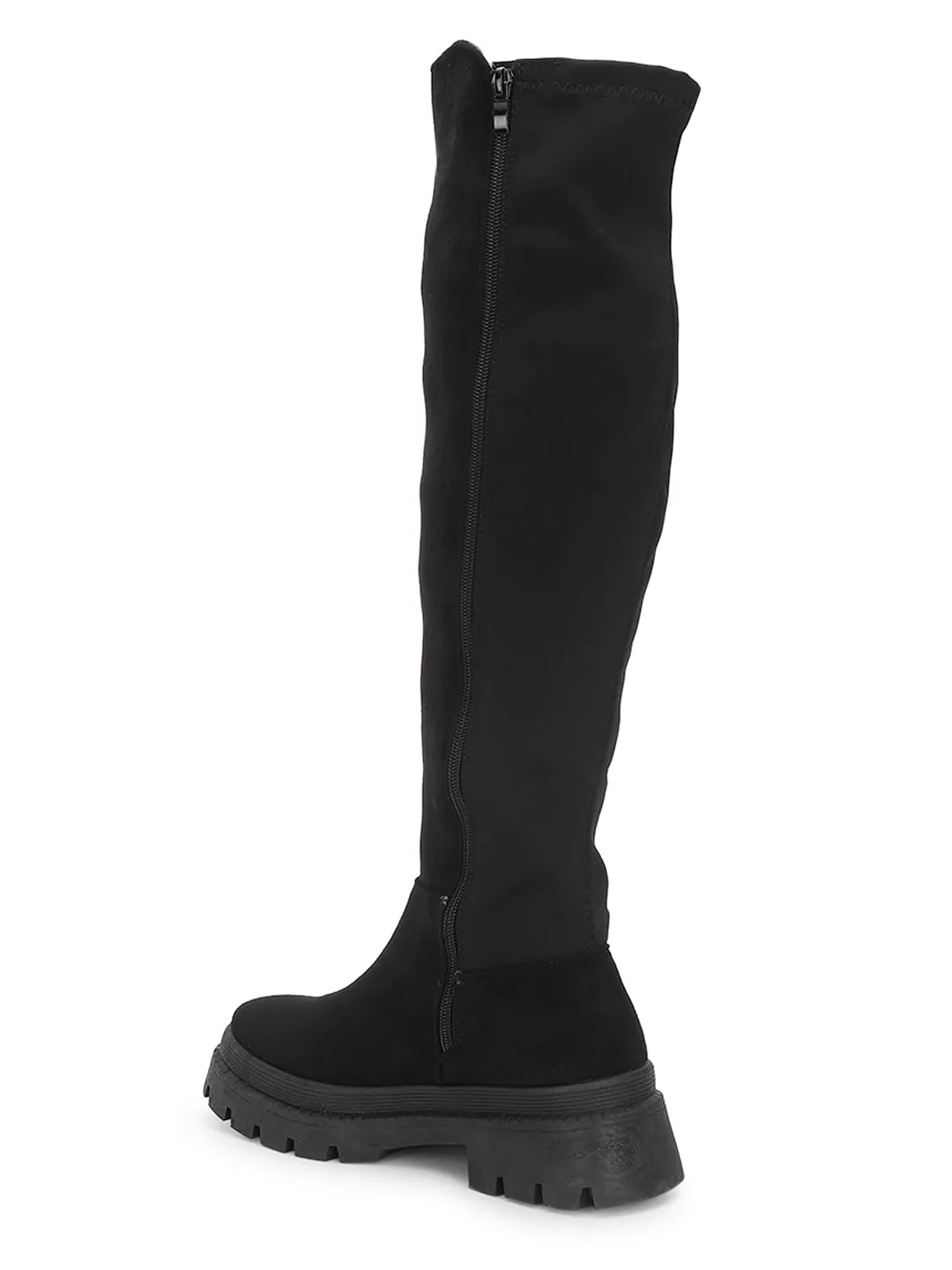 Black Suede High-End-Fashion Stylish Knee Boots (TC-RS3668-BLK)