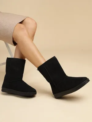 Black Suede Winter Stylish High Ankle Boots (TC-RS3683H-BLK)