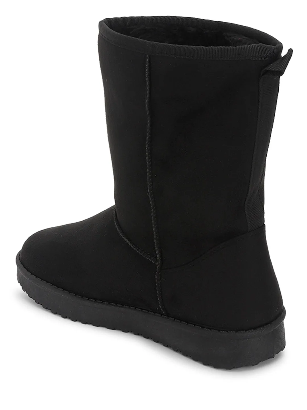 Black Suede Winter Stylish High Ankle Boots (TC-RS3683H-BLK)