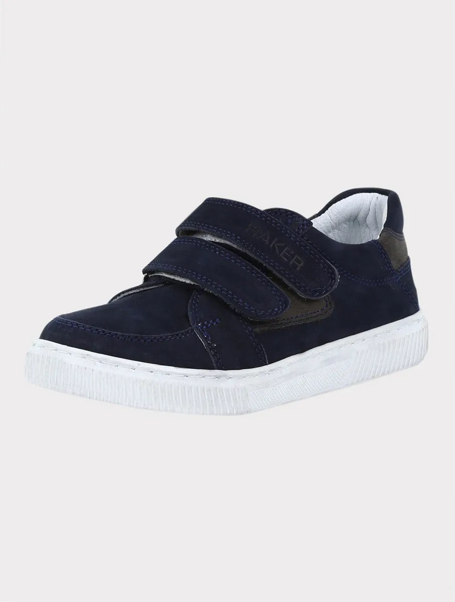 Boys Suede Velcro Sneakers - Navy Blue - Grey