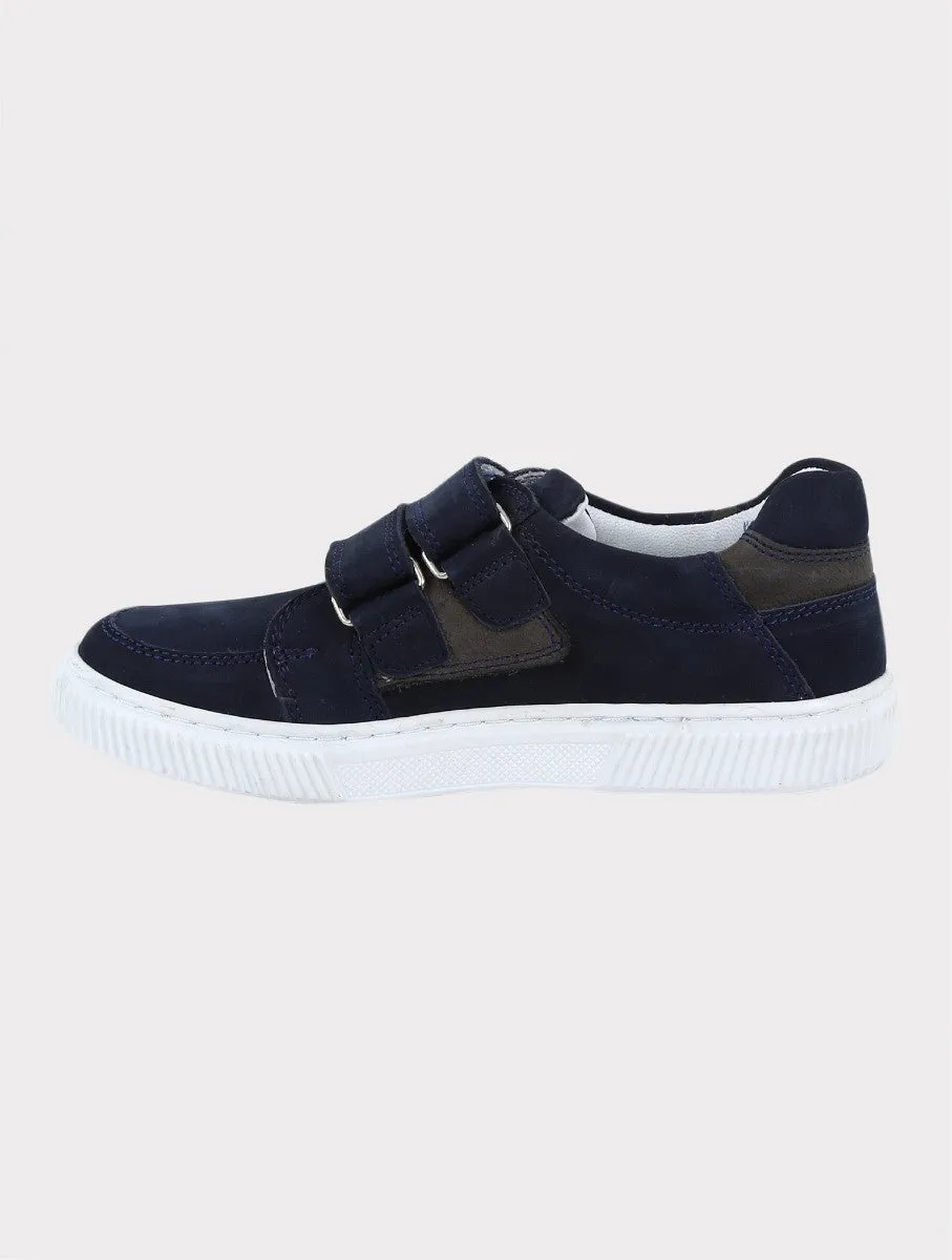 Boys Suede Velcro Sneakers - Navy Blue - Grey