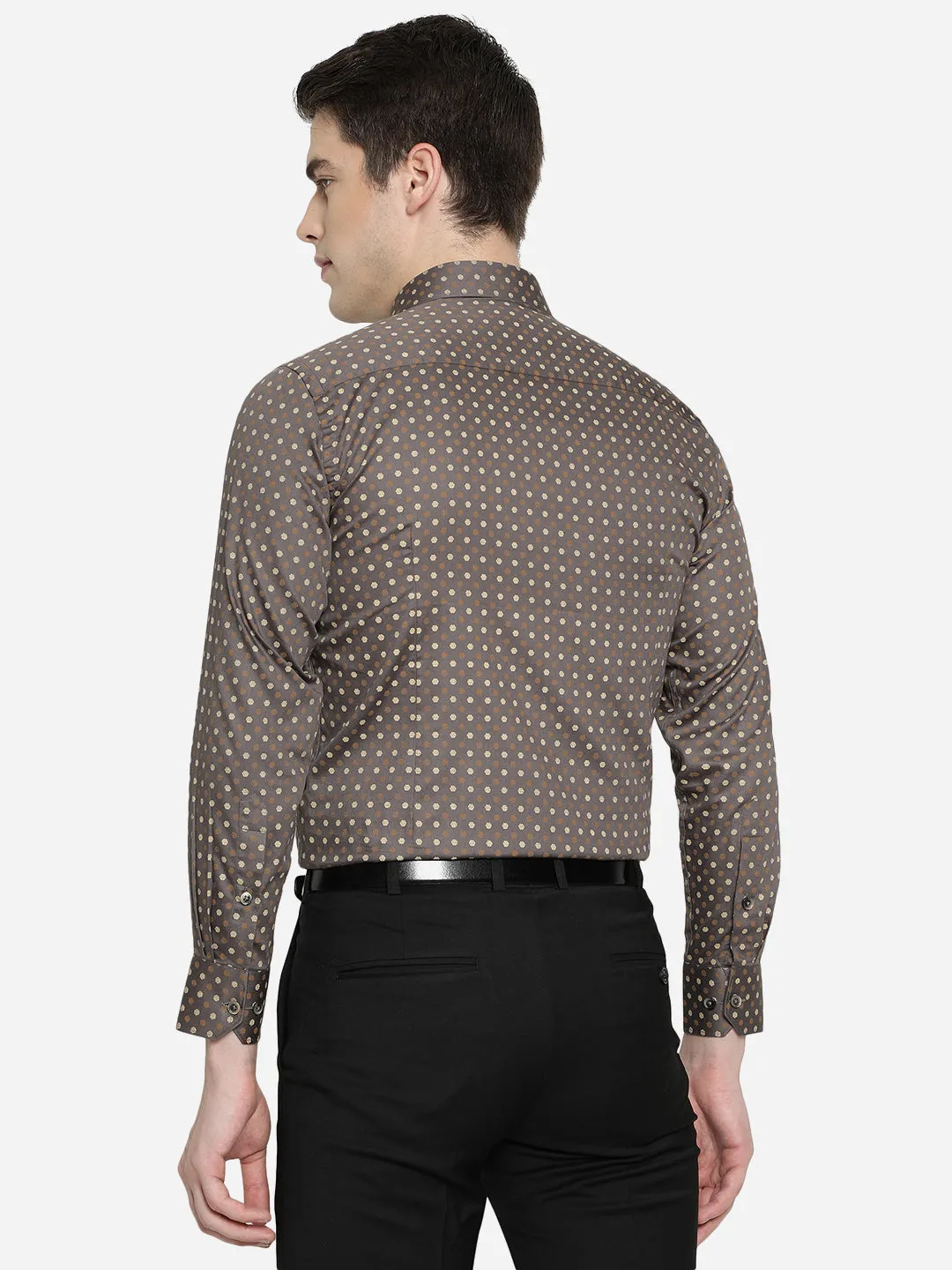 Brown & Beige Printed Slim Fit Formal Shirt | Greenfibre