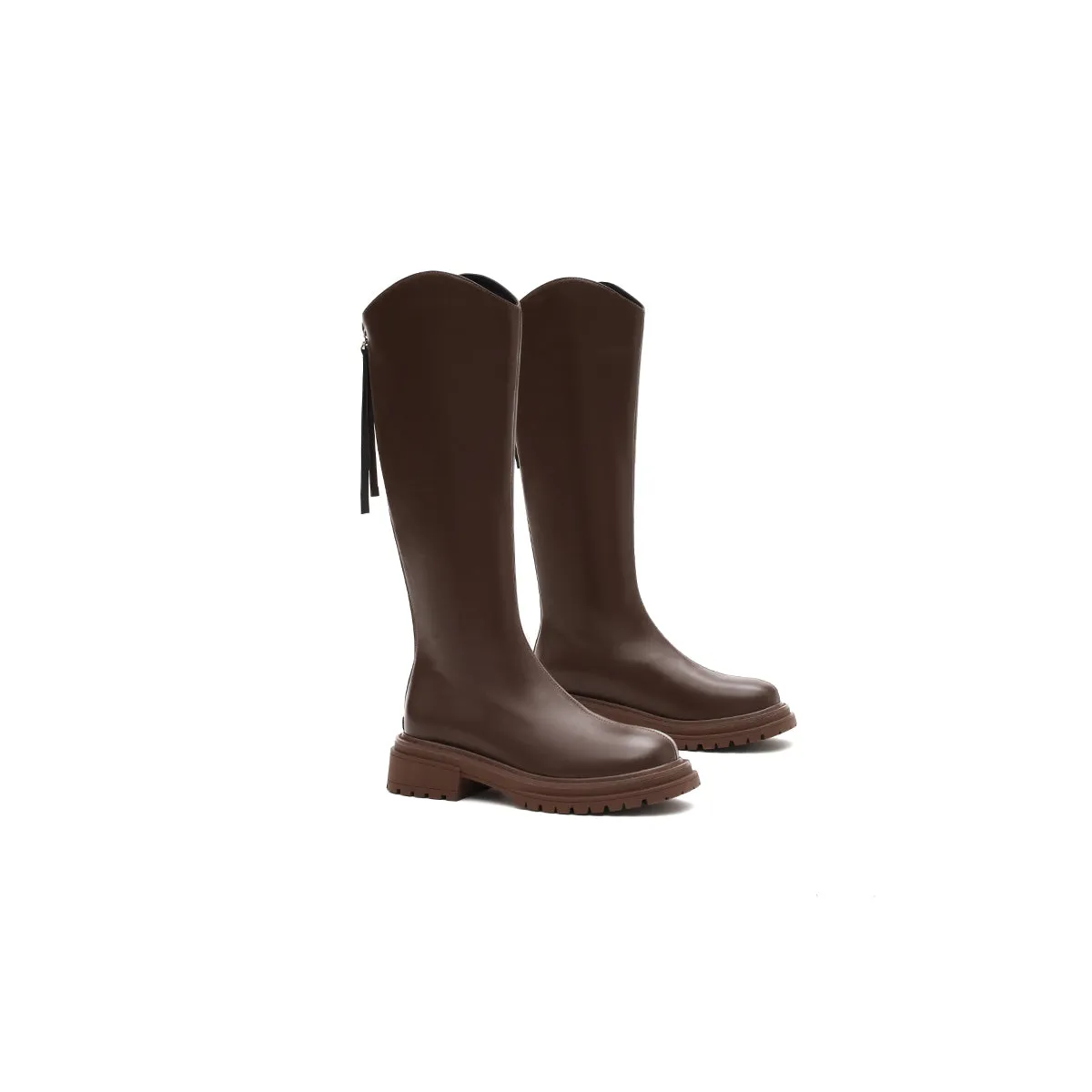 Brown Leather Knee-High Riding Boots