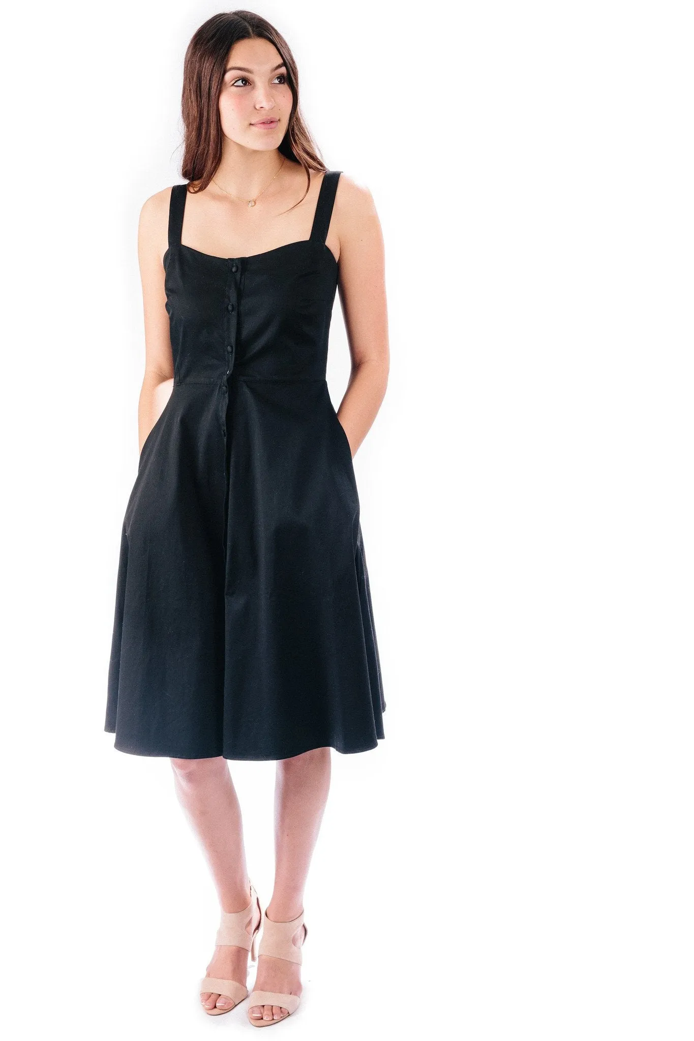 button-down midi dress in ebony