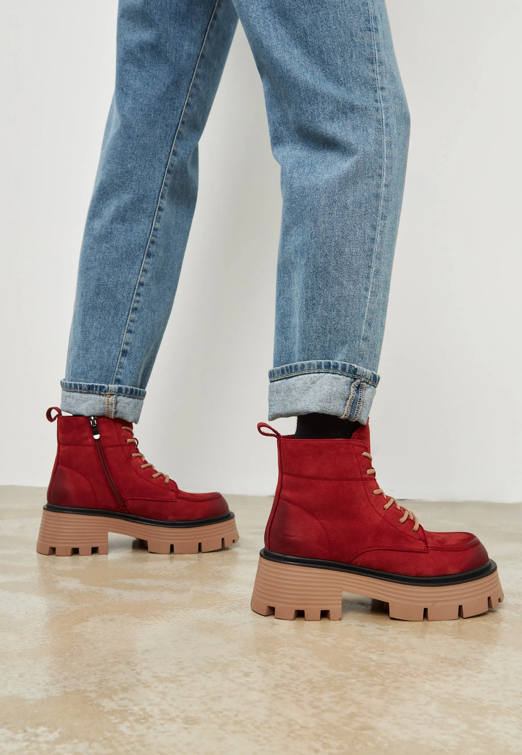 Casual Platform Ankle Boots - Red