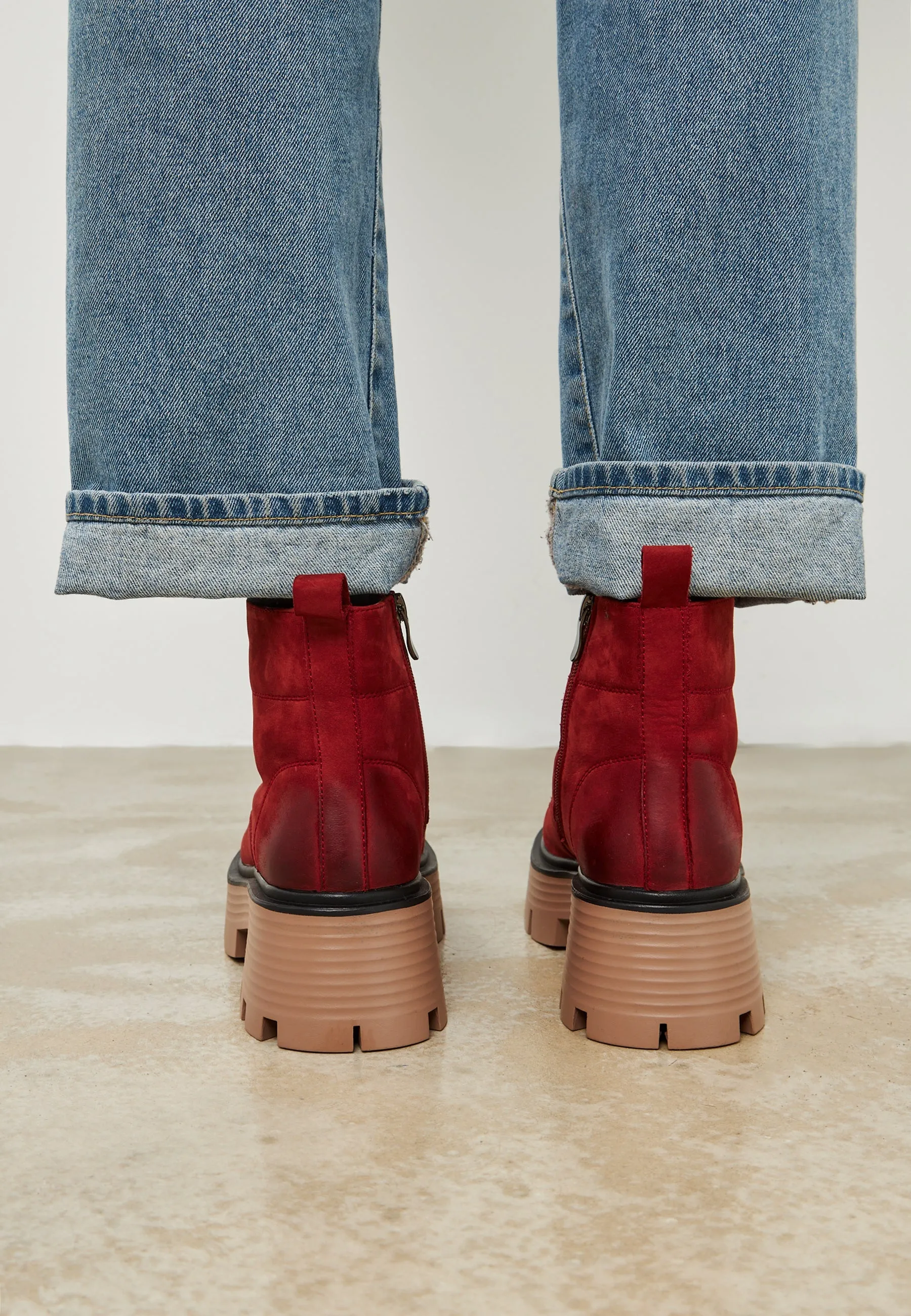 Casual Platform Ankle Boots - Red