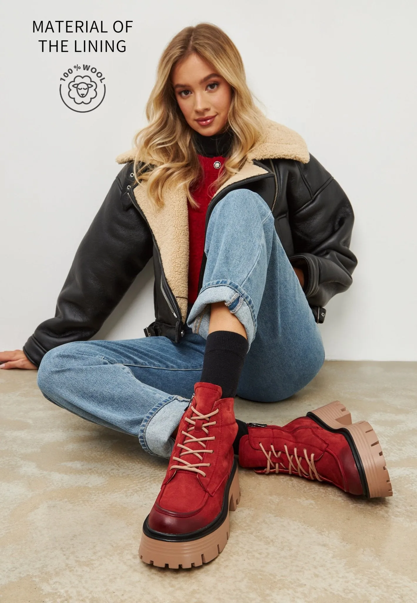 Casual Platform Ankle Boots - Red