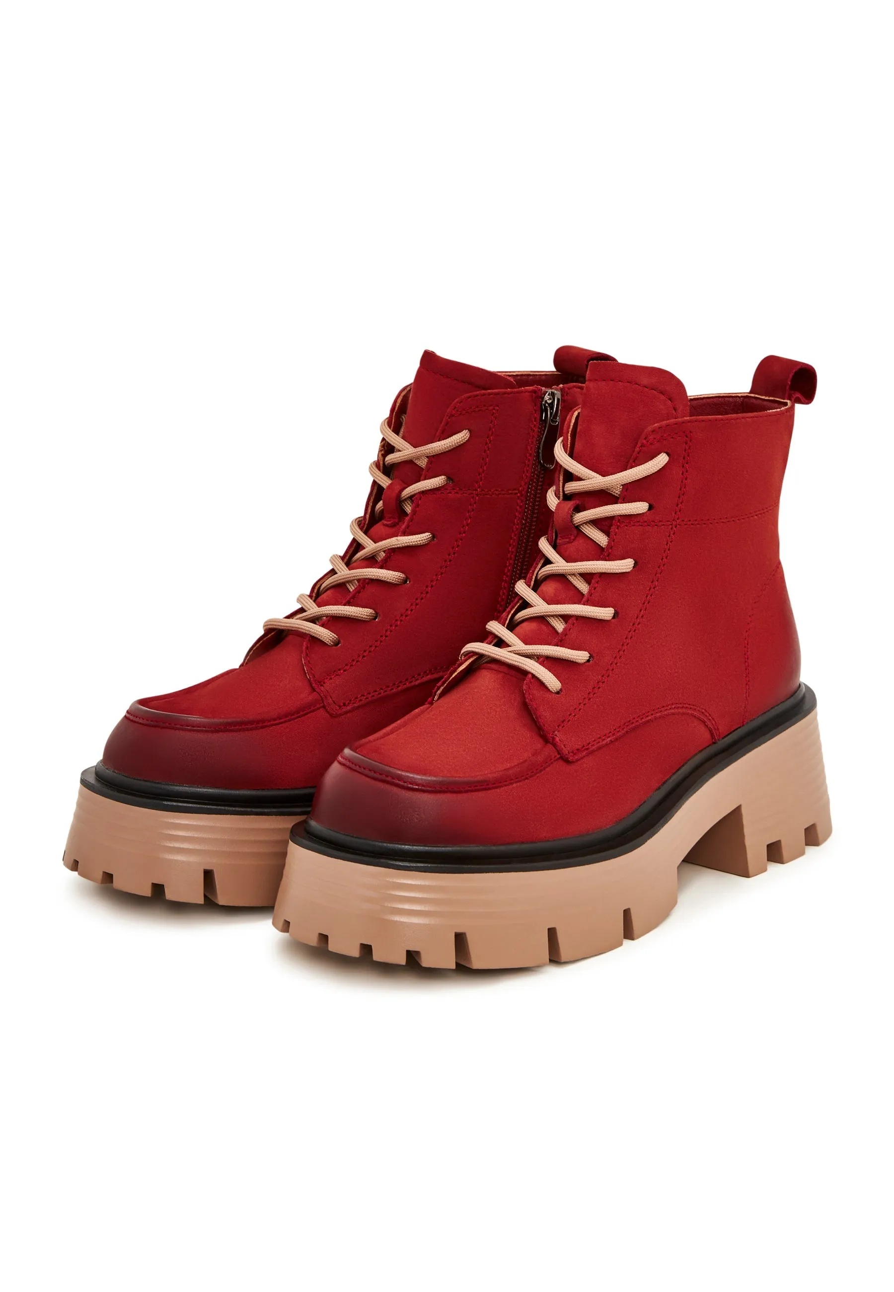 Casual Platform Ankle Boots - Red