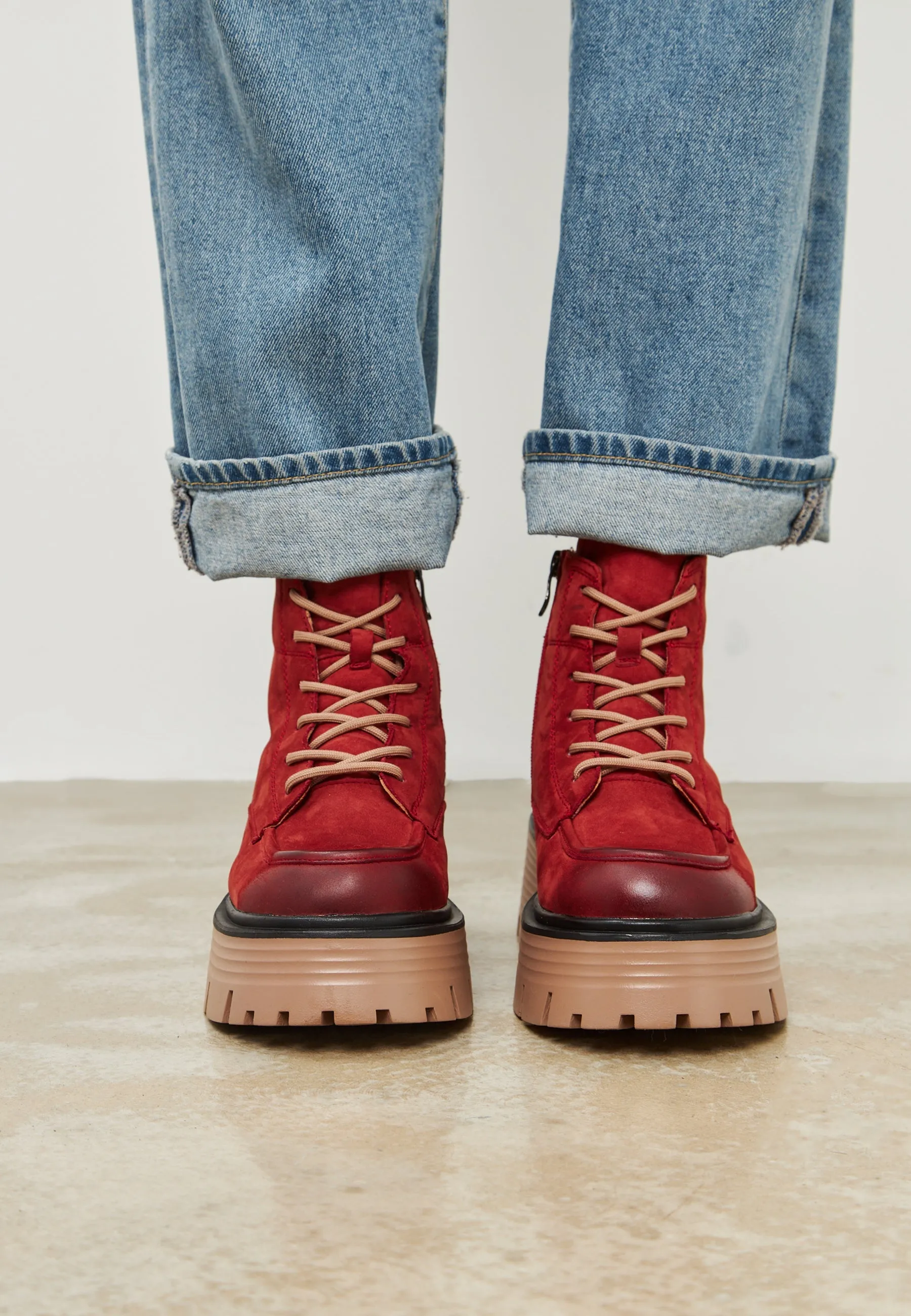 Casual Platform Ankle Boots - Red