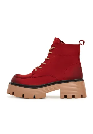 Casual Platform Ankle Boots - Red