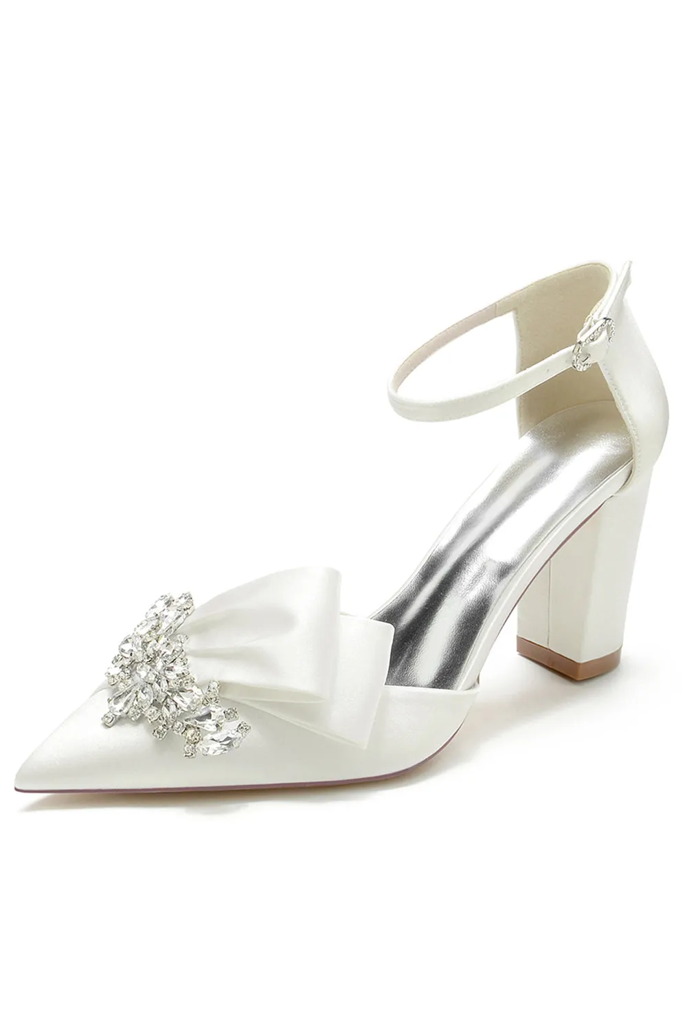 Champagne Chunky High Heel Shoes with Bow