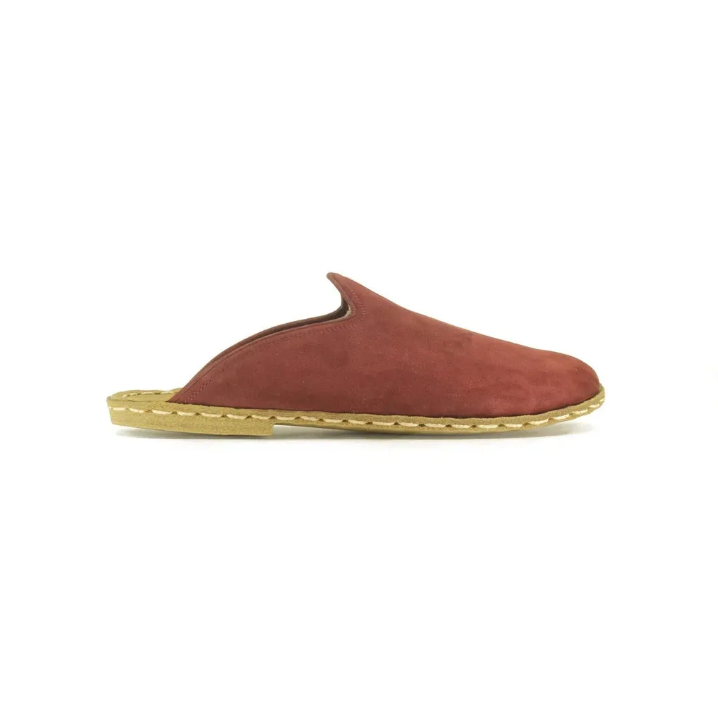 Closed Toe Leather Women's Slippers Burgundy Nubuck