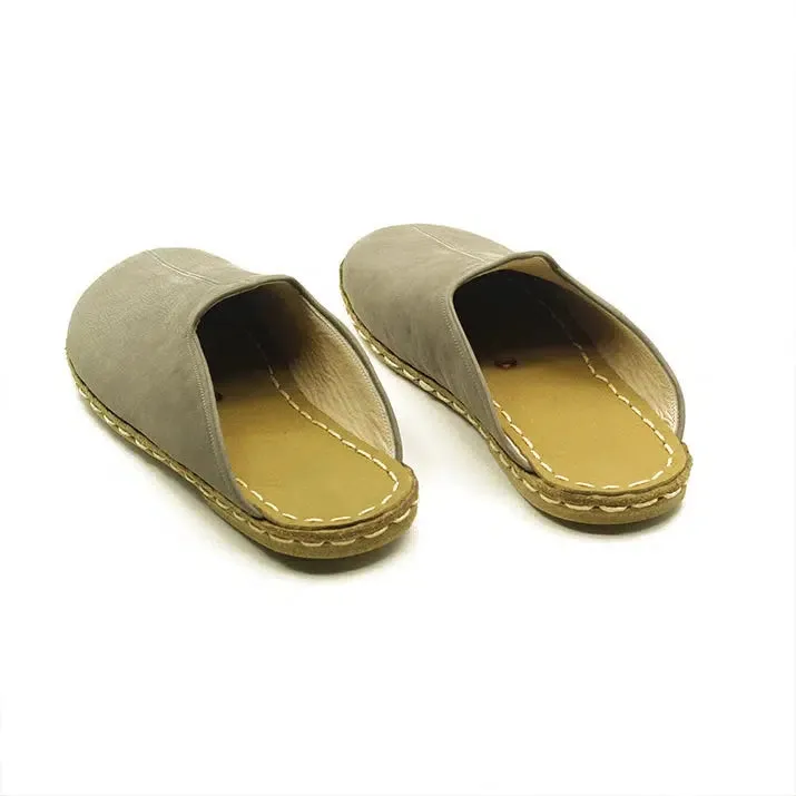 Closed Toe Leather Women's Slippers Gray