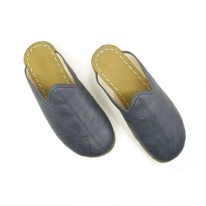 Closed Toe Leather Women's Slippers Navy Blue