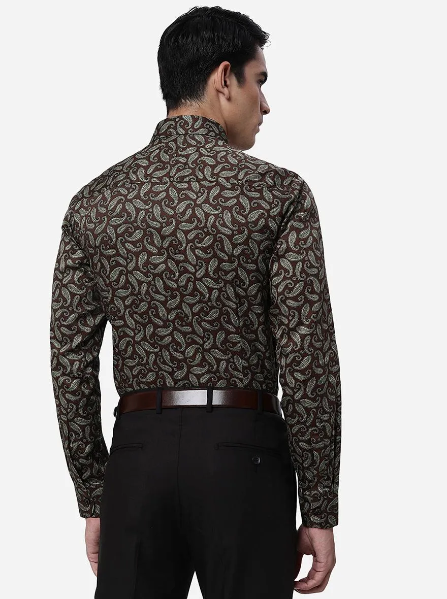 Coffee Brown Printed Slim Fit Party Wear Shirt | JB Studio