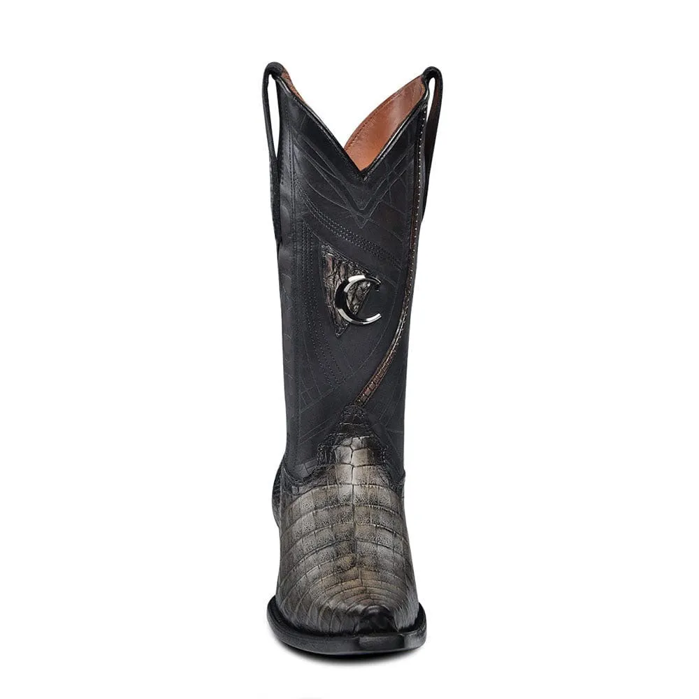 Cuadra Men's Plunge Black Sand Caiman Laser & Embroidery Pointed Toe