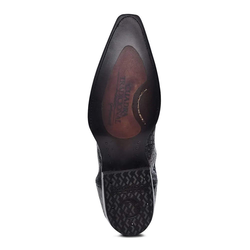 Cuadra Men's Plunge Black Sand Caiman Laser & Embroidery Pointed Toe